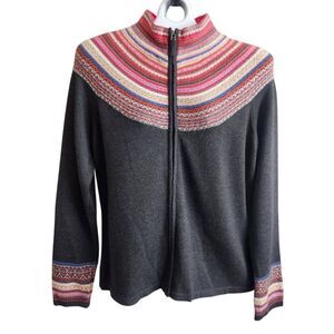 Liz Claiborne Scandi Meets Western Zip Cardigan Coastal Grandma Boho Cowgirl PM